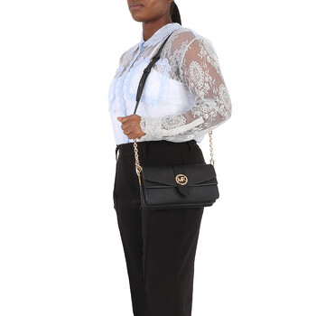 Ladies Greenwich Medium Saffiano Leather Shoulder Bag - Black