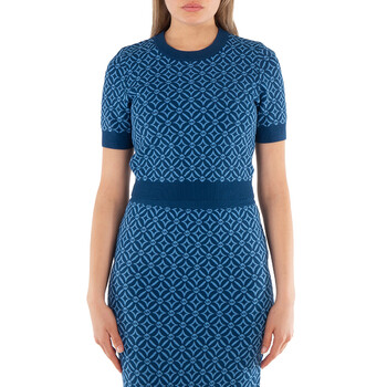 Michael Kors Logo Jacquard Cropped Sweater, Size Medium MF2609P6ZZ