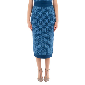 Burberry Monogram Print Scarf Detail Silk Pencil Skirt