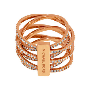 Michael Kors Rose Gold-Tone Pave Twist Stack Ring, Size