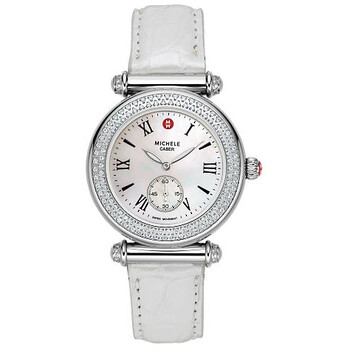 Caber Diamond Mother of Pearl Dial Silver Leather Ladies Watch MWW16A000005