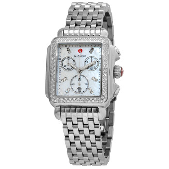 Deco Chronograph Quartz Diamond White Mother of Pearl Dial Ladies Watch MWW06A000775