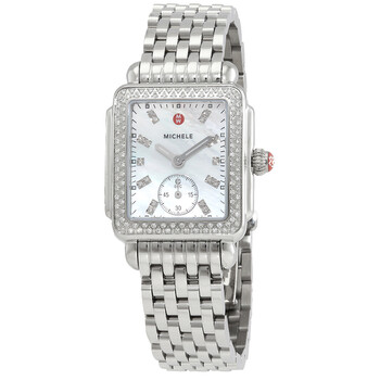 Michele Silver Diamond-Accent Square Chronograph Bracelet Watch MICHELE Deco Diamond Chronograph Bracelet Watch, 33mm  main image 3
