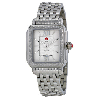 Signature Deco Diamond Silver Guilloche Dial Steel Ladies Watch MWW06T000055