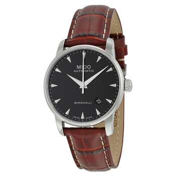 Mido Baroncelli Automatic Black Dial Brown Leather Ladies Watch 