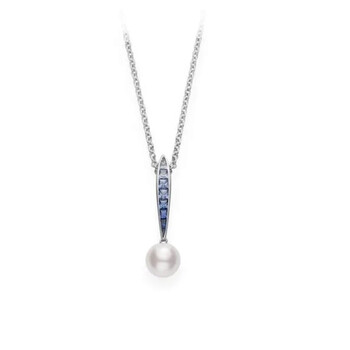 Mikimoto Akoya Pearl & Blue Sapphire Pendant Necklace in 18K