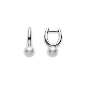 Classic Elegance Akoya Cultured Pearl Hoop Earrings in 18K White Gold - PEA946W