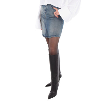 Logo Patch Faded Denim Skirt, Brand Size 38 (US Size 4)