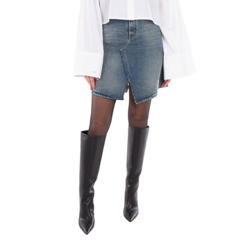 Logo Patch Faded Denim Skirt, Brand Size 38 (US Size 4)