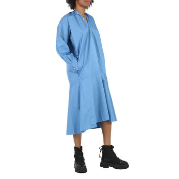 Ladies Prussian Blue Asymmetric Cotton Shirt Dress
