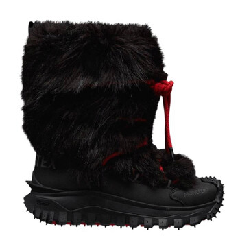 Moncler Faux Fur Lace-Up Boots, Brand Size 37 (US Size 7