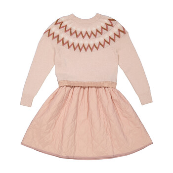 Girls Light Pink Fair Isle-knit Dress