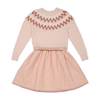 Girls Light Pink Fair Isle-knit Dress