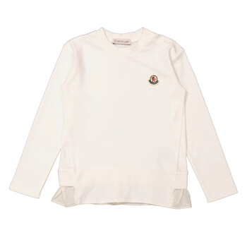 Moncler Girls Natural Ruffle-Trim Logo Patch Long-Sleeve T