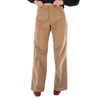 パンツ BALENCIAGA PANTS (720226TNQ13 9799) Balenciaga Velvet Stretch Wide-Leg Trousers In Desert Beige