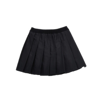 Kids Black Logo Patch Pleated Skirt