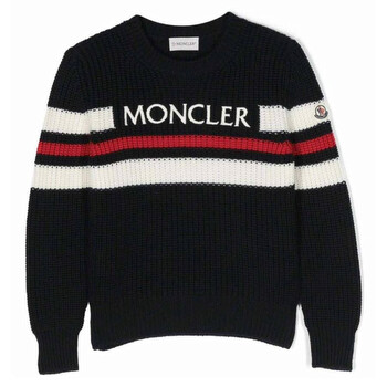 Moncler Kids Intarsia-Knit Stripe Logo Jumper, Size 4Y