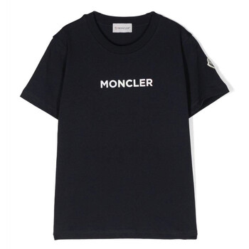 Moncler Kids Navy Embroidered Logo Cotton T-Shirt, Size 12A