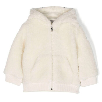 Moncler Kids Teddy Fleece Logo Zip-Up Hoodie, Size 12/18