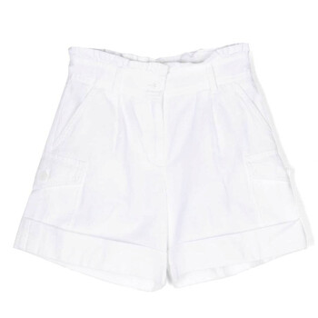 Kids White Ruffled Waist Oxford Cotton Shorts