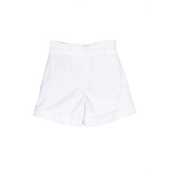 Kids White Ruffled Waist Oxford Cotton Shorts