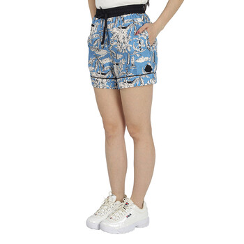 Ladies Azurine Palm Print Drawstring Silk Shorts