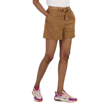 Ladies Tan Gabardine High-Waisted Drawstring Shorts