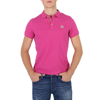 Moncler Men's Dark Pink Logo Cotton Polo Shirt, Size Small