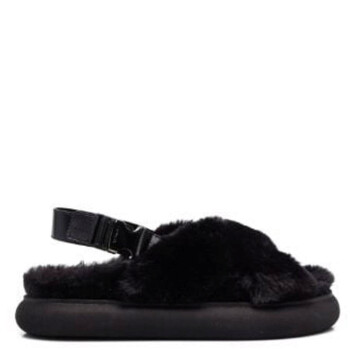 Moncler Solarisse Faux-Fur Slingback Flat Sandals, Brand Size 39