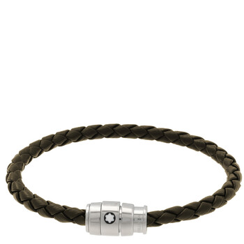 Montblanc Steel & Black Leather Bracelet, Size 60 MB130895
