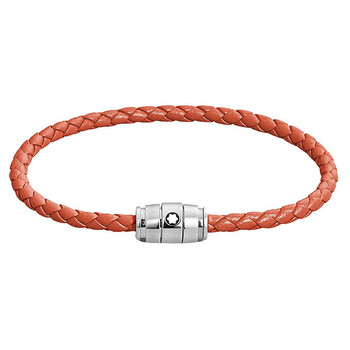 Montblanc Steel & Red Leather Bracelet, Size 63 MB130902