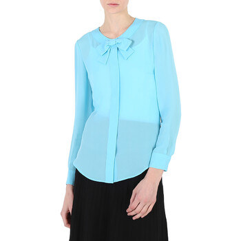 Ladies Light Blue Bow Detail Long-Sleeved Blouse A0215-0437-0333