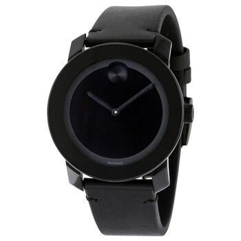 Movado Bold Black Dial Black Leather Strap Watch For Men - 3600306
