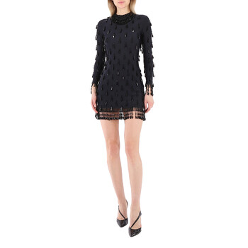 Burberry Ladies Black Ring Pierced Stretch Jersey Mini Dress