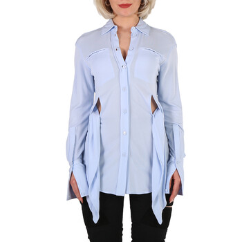 バーバリー　7号 Burberry Ladies Pale Blue Sash Detail Jersey Oversized Shirt