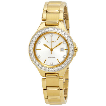 Open Box - Citizen Silhouette Crystal Silver Dial Gold-tone Ladies Watch FE1192-58A