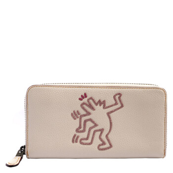 Open Box - Coach Ladies Chalk Keith Haring Accordion Zip Leather Wallet