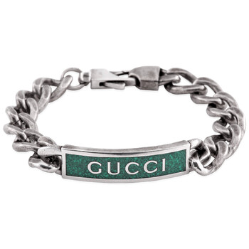 Gucci Silver Engraved Heart Motif Trademark Bracelet, Size