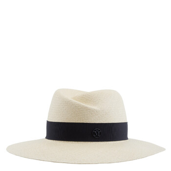 Maison Michel Natural Zango Straw Fedora Hat, Size Large