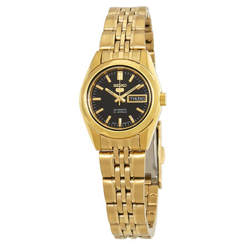 Seiko 5 Automatic Black Dial Gold-tone Ladies Watch SYMK22