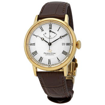Star Automatic White Dial Brown Leather Men's Watch RE-AU0001S00B