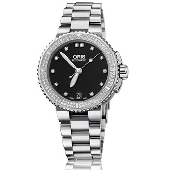 Aquis Date Diamond Black Dial Stainless Steel Ladies Watch 01 733 7652 4994-07 8 18 01P