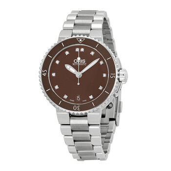 Aquis Date Diamonds Brown Dial Stainless Steel Ladies Watch 01 733 7652 4192-07 8 18 01P