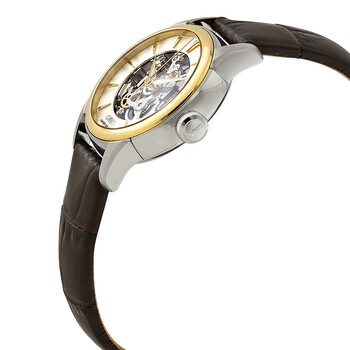 Artelier Silver Skeleton Dial Automatic Ladies Dark Brown Leather Watch 01 560 7687 4351-07 5 14 70FC