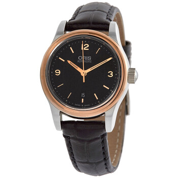 Classic Date Automatic Black Dial Black Leather Ladies Watch 01 561 7650 4334-07 5 14 11