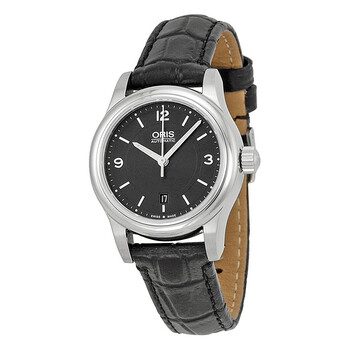 Classic Date Black Dial Black Leather Ladies Watch 01 561 7650 4034-07 5 14 11