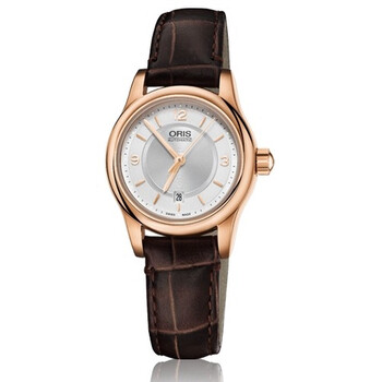 Classic Date Silver Dial Brown Leather Ladies Watch 01 561 7650 4831-07 6 14 10