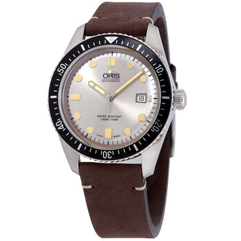 Divers Sixty-Five Automatic Silver Dial Brown Leather Men's Watch