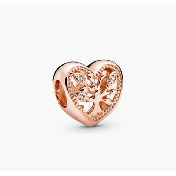 Family Tree Heart Rose Charm With Clear Cubic Zirconia 788826C01