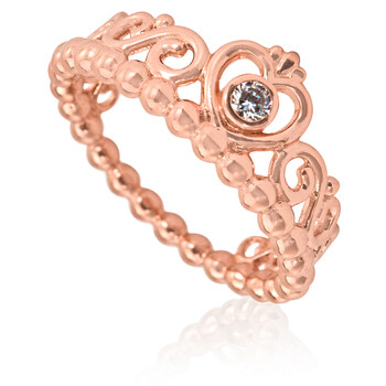 Ladies 14K Rose Gold Princess Tiara Crown Ring, Size 54